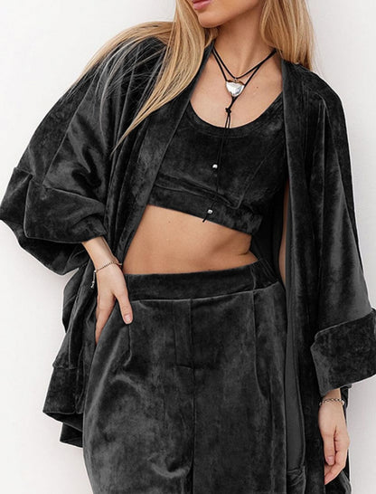 Velour Loungewear Set with Kimono Sleeve