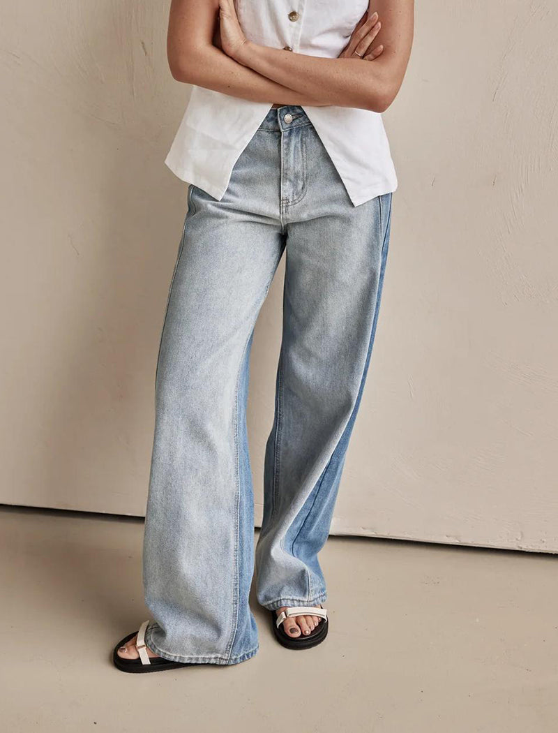 Washed Wide-Leg Denim Pants