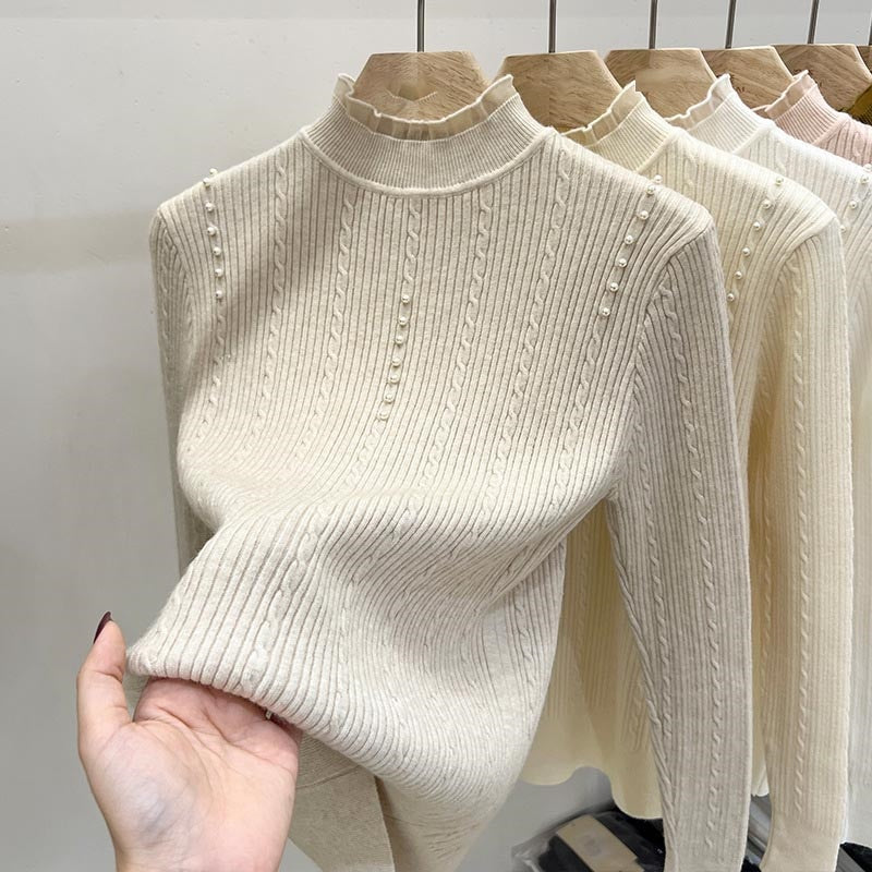 Ruffle-Edged Half-High Neck Sweater