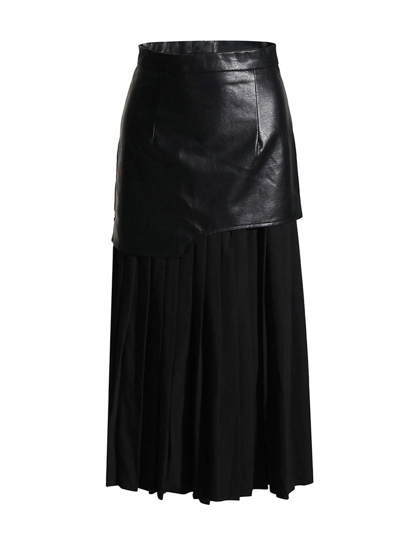 Asymmetrical Patchwork Pleated Skirt