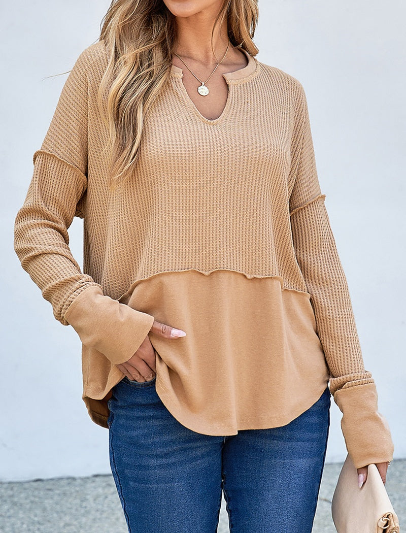 Long Sleeve Colorblock Loose Top