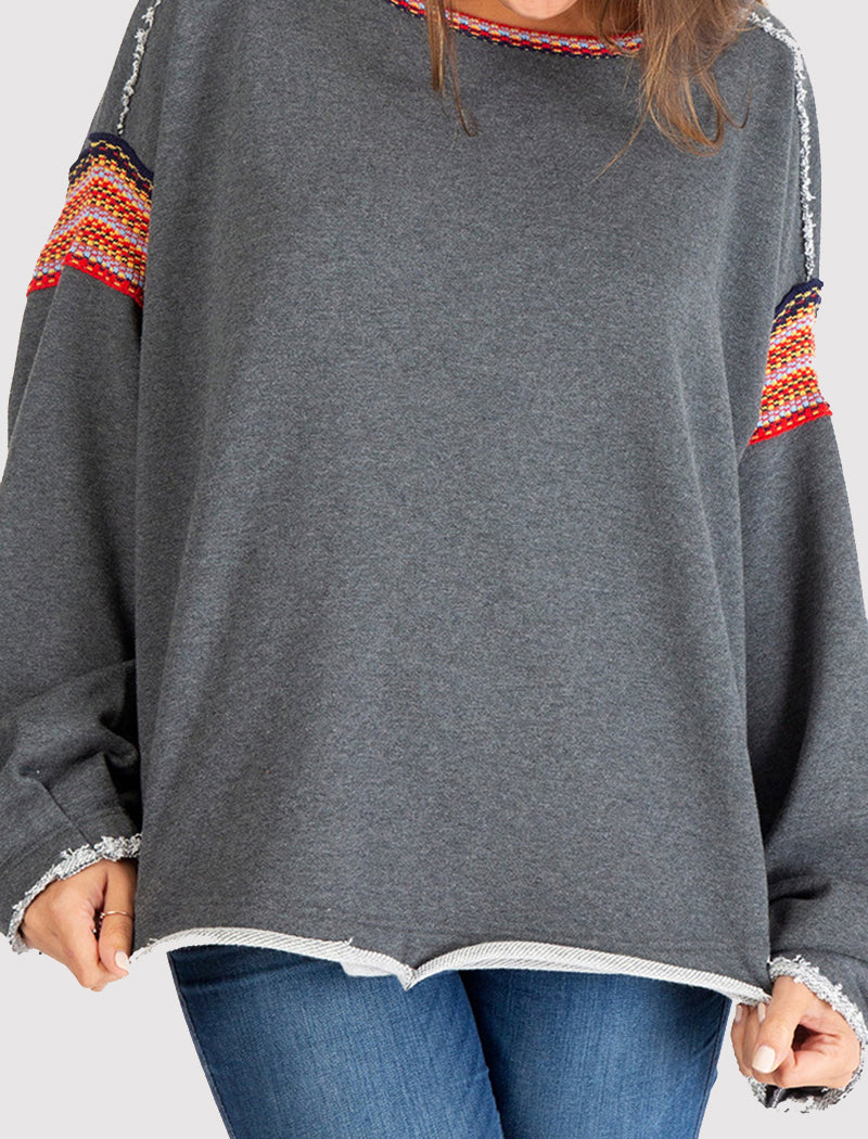 Tribal Accent Crewneck Top