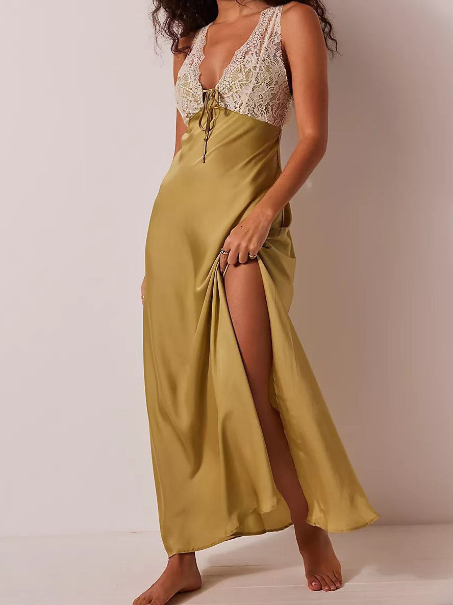 Lace Trim Slit Maxi Dress