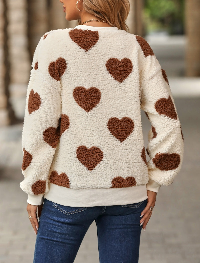 Heart-Print Fuzzy Top