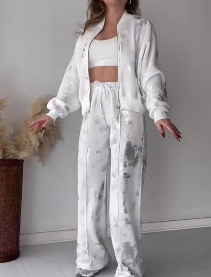 Metallic Print Zip-Up Lounge Set