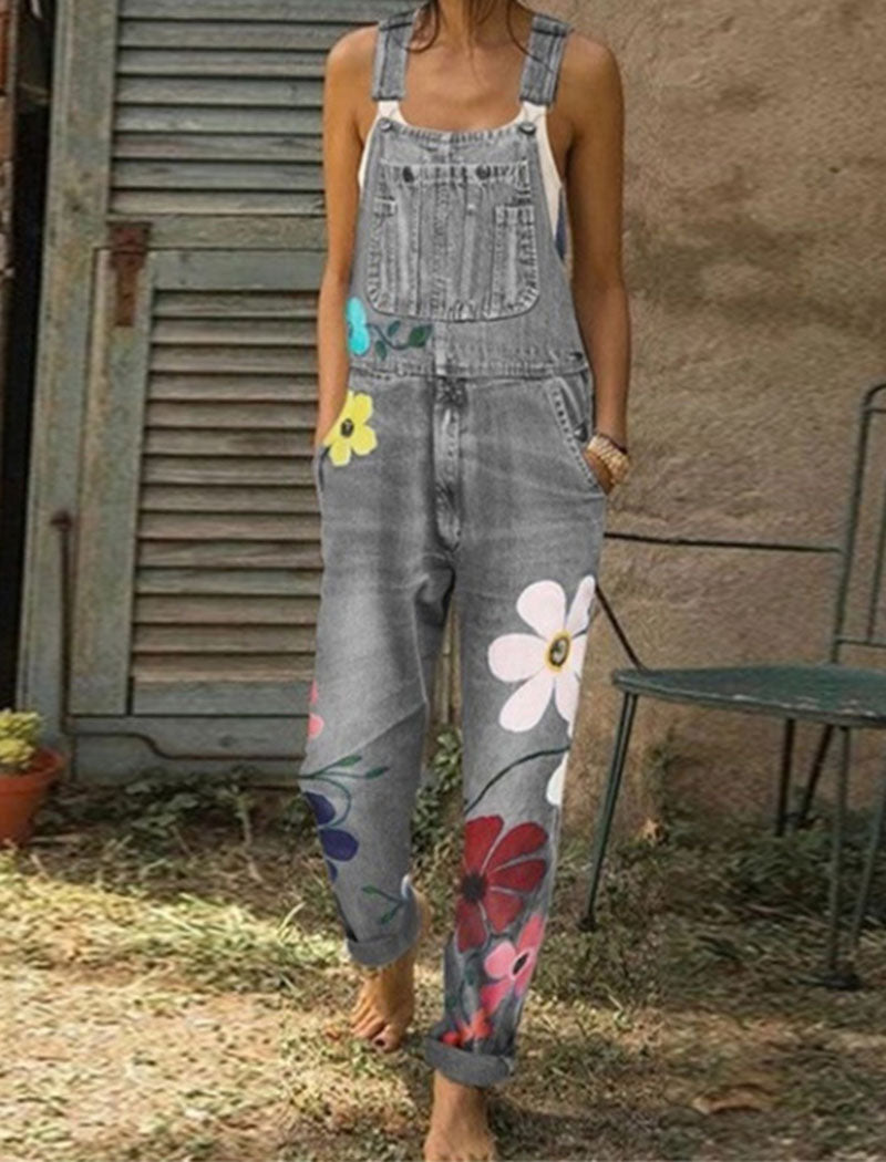 Floral Denim Overalls