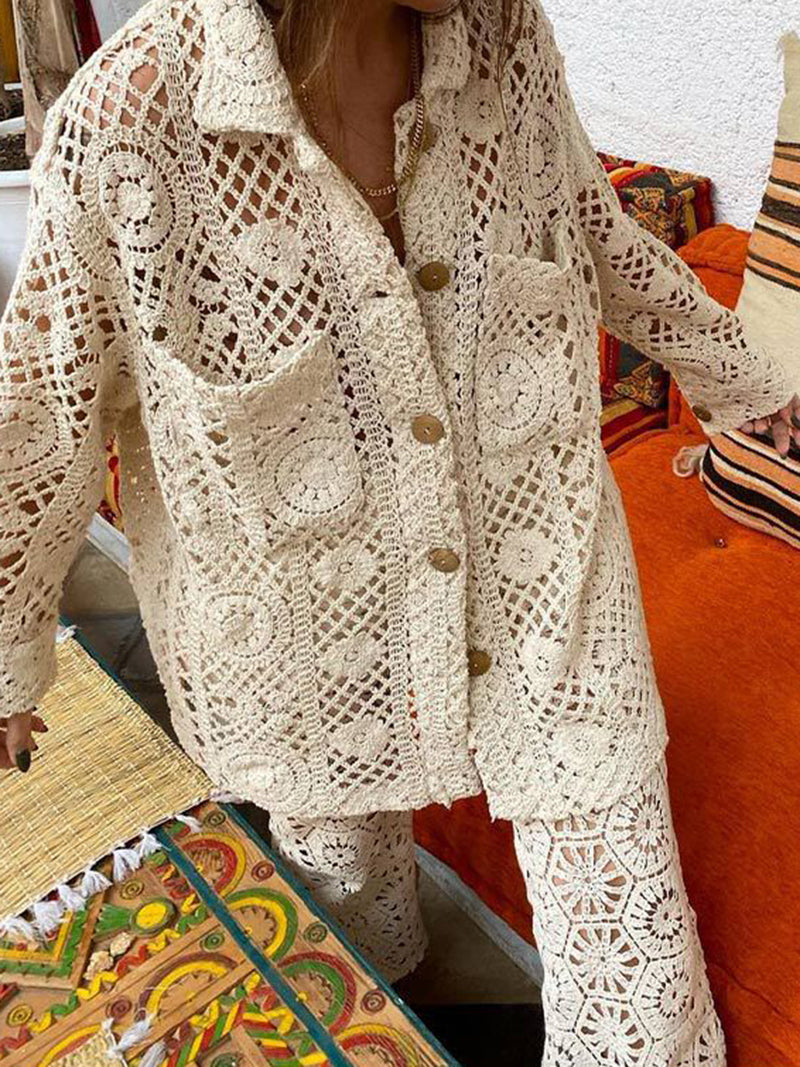 Oversized Crochet Button-Up Shirt