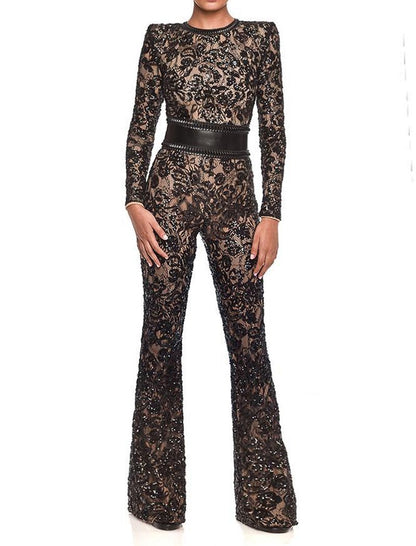 Floral Lace High-Waisted Jumpsuit