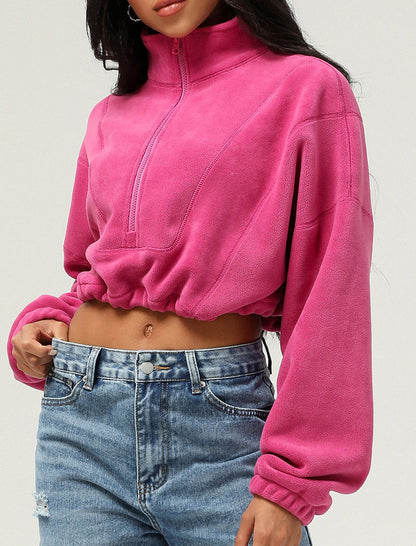 Cropped Quarter-Zip Fleece Pullover