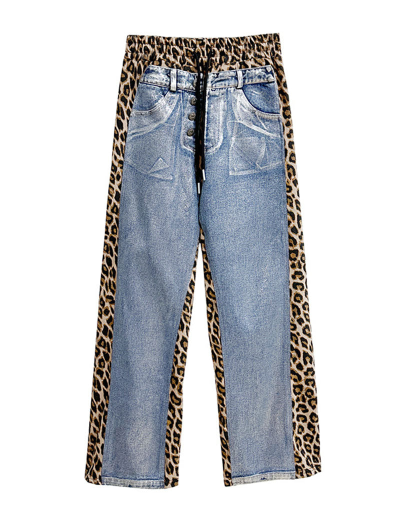 Contrast Panel Metallic Wide-Leg Jeans
