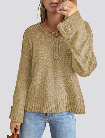 Button-Front Relaxed Knit Sweater