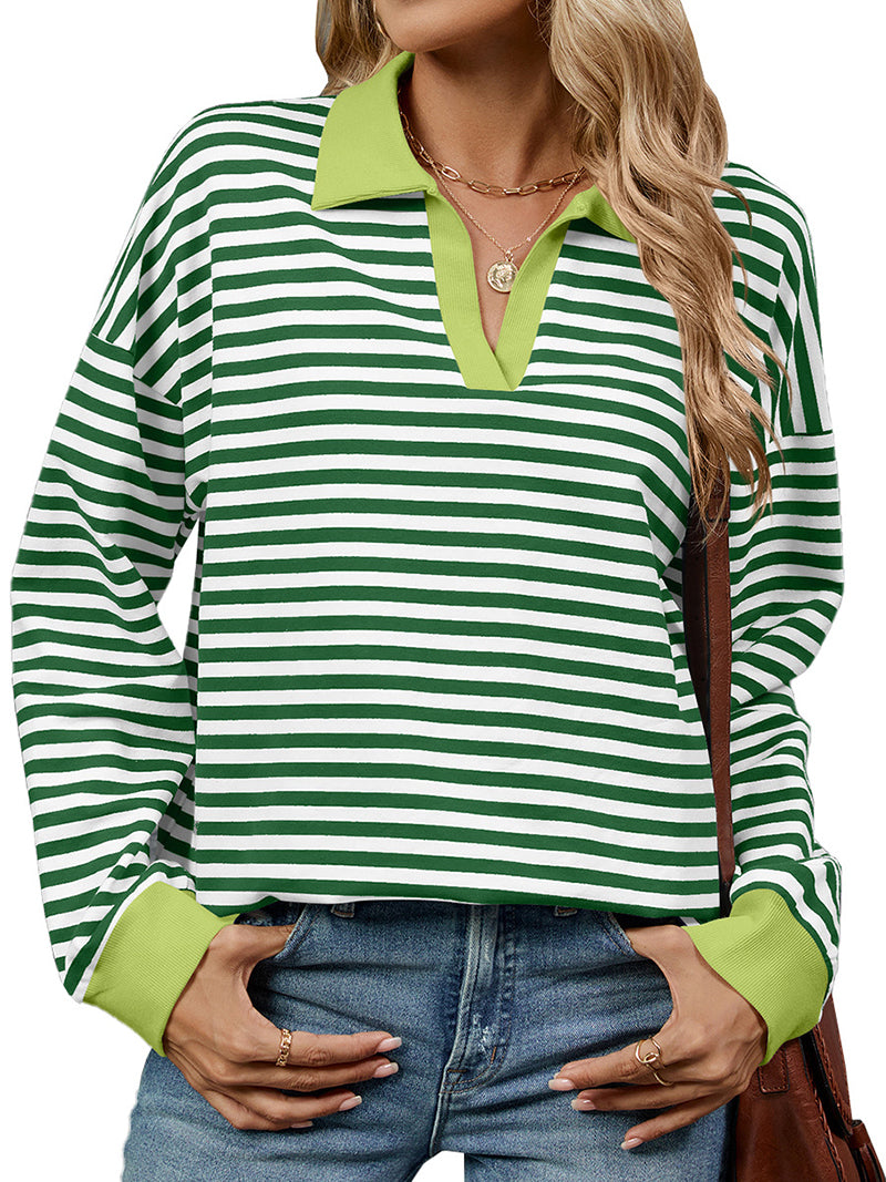 Striped Polo Neck Top