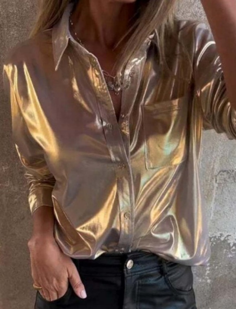 Metallic Button-Up Shirt