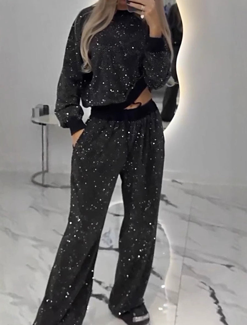 Starry Long-Sleeve Top and Drawstring Wide-Leg Pants Set