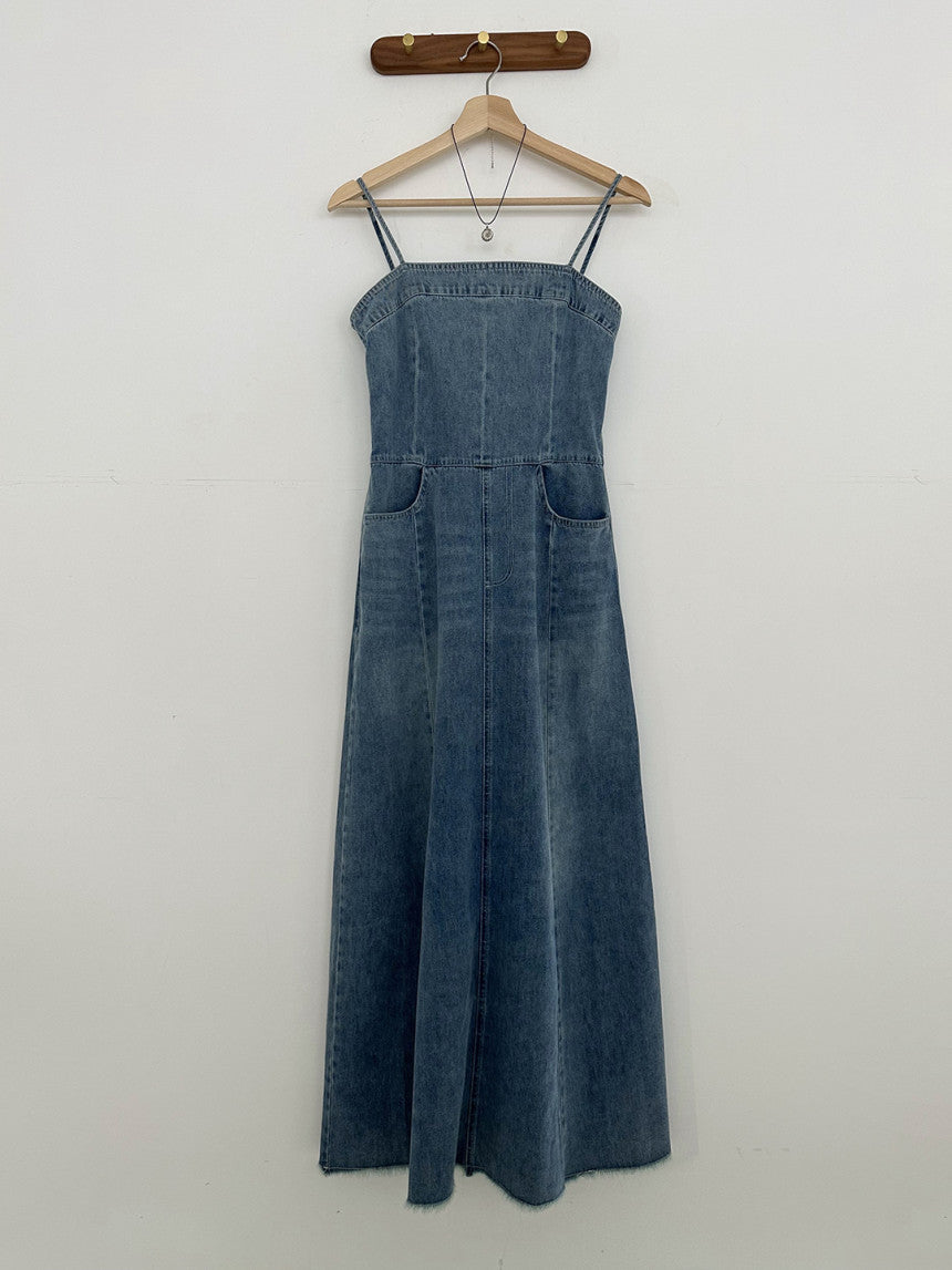 Spaghetti Strap Denim Maxi Dress