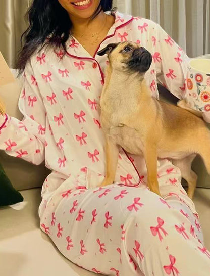 Bow Print Button-Up Pajama Set