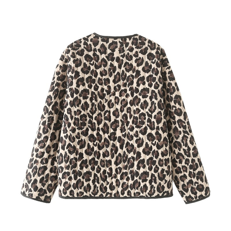 Leopard Print Quilted Coat with Knot Ties