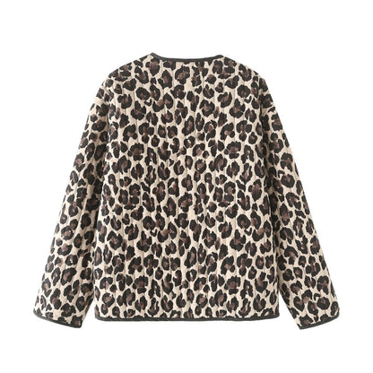 Leopard Print Quilted Coat with Knot Ties