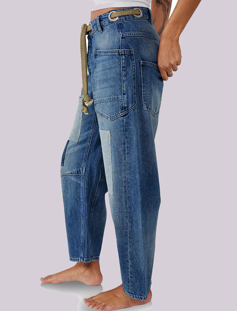 Wide-Leg Drawstring Jeans