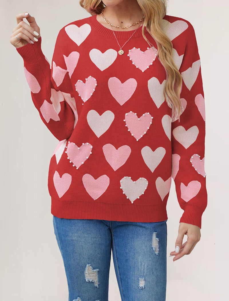 Heart Pattern Long Sleeve Knit Top