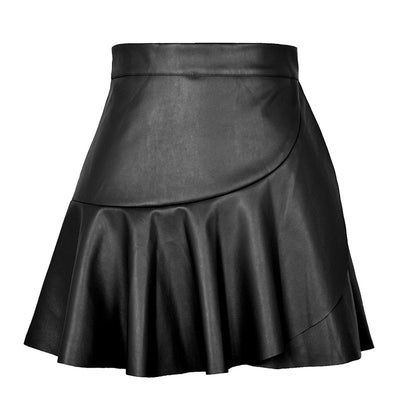 Faux Leather Asymmetrical Flared Skirt