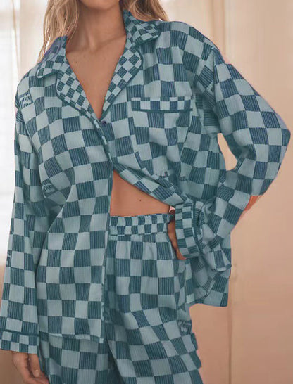 Checkered Button-Up Pajama Set