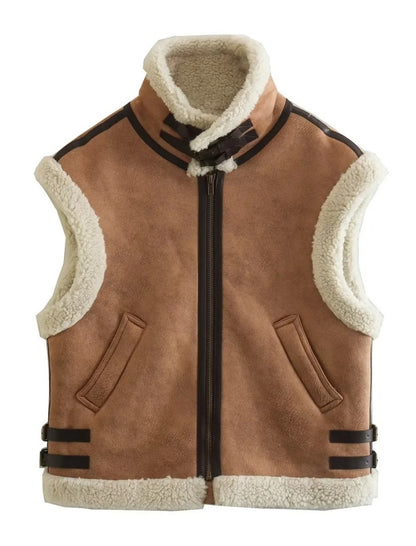 Faux Fur Quilted Sleeveless Vest