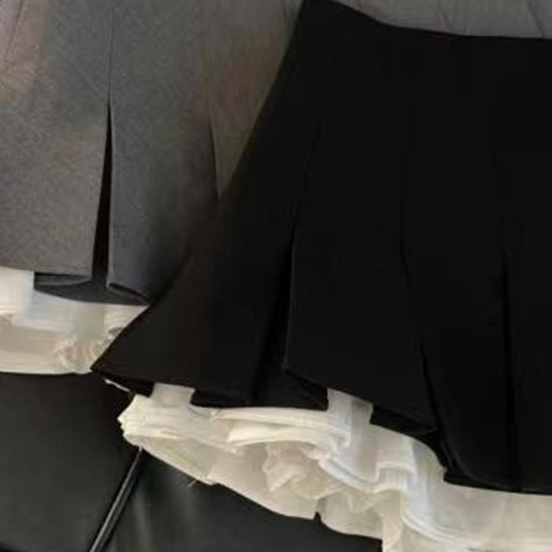 Ruffle High-Waisted Pleated Skirt