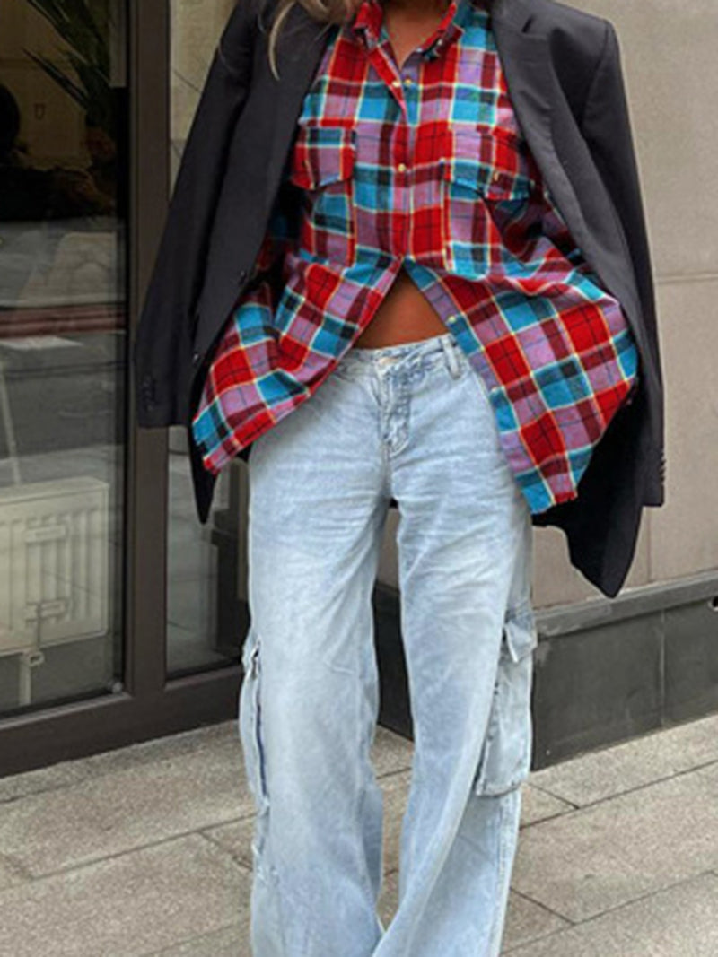 Oversized Plaid Button-Up Shirt