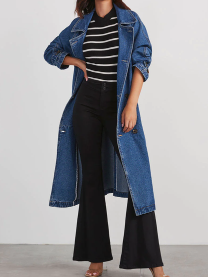 Long Denim Button-Front Coat