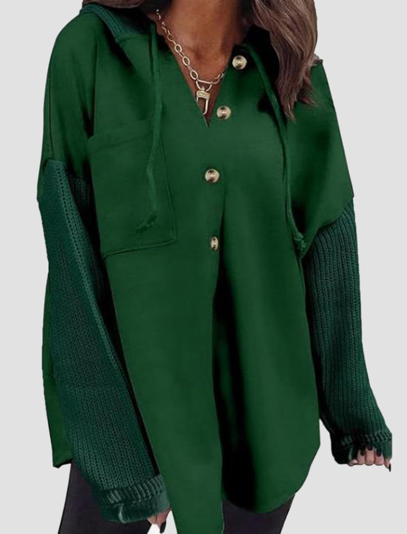 Oversized Buttoned Drawstring Hoodie