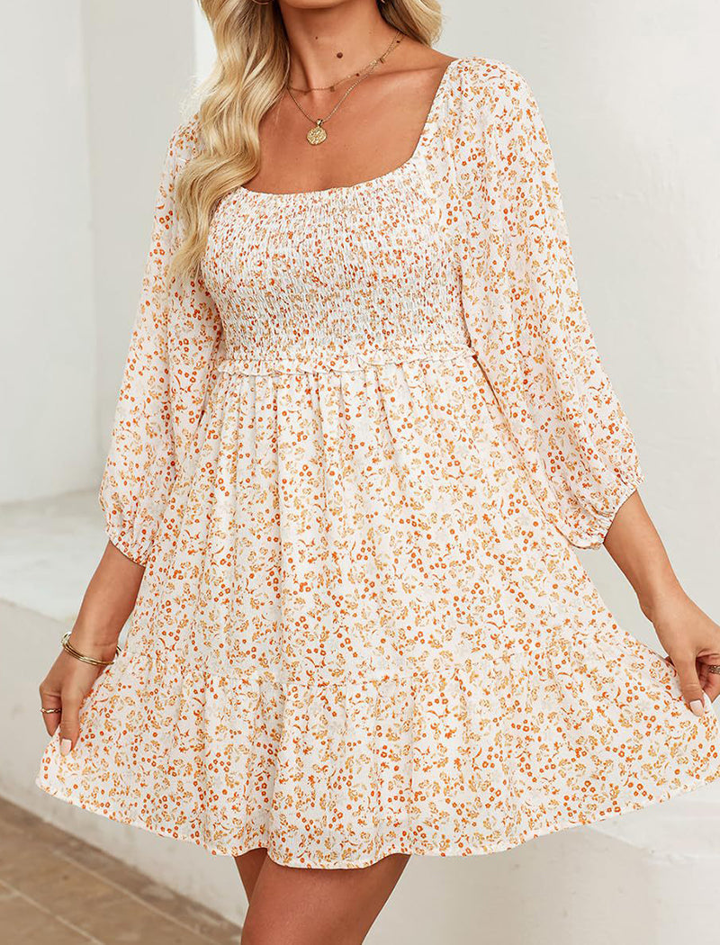 Loose U-Neck Floral Mini Sundress