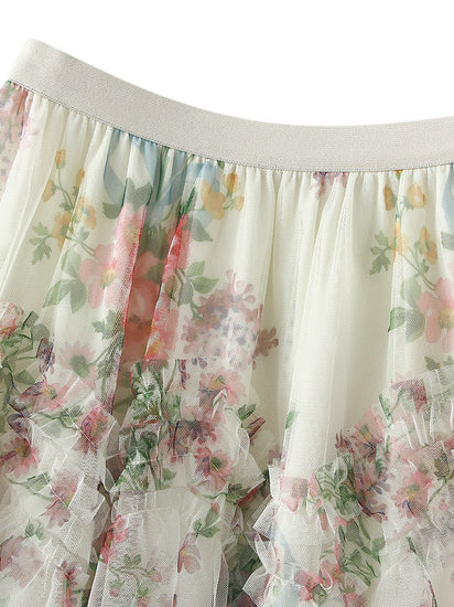 Floral Print Layered Ruffle Skirt