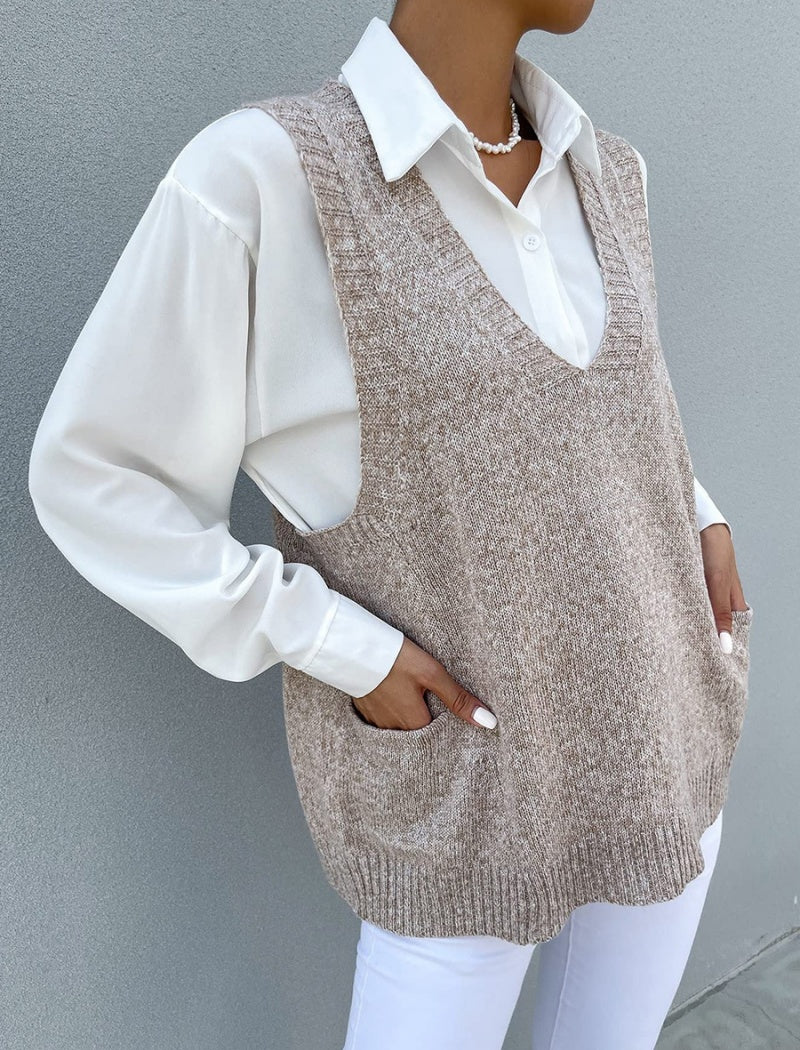 V-Neck Pocketed Knit Vest