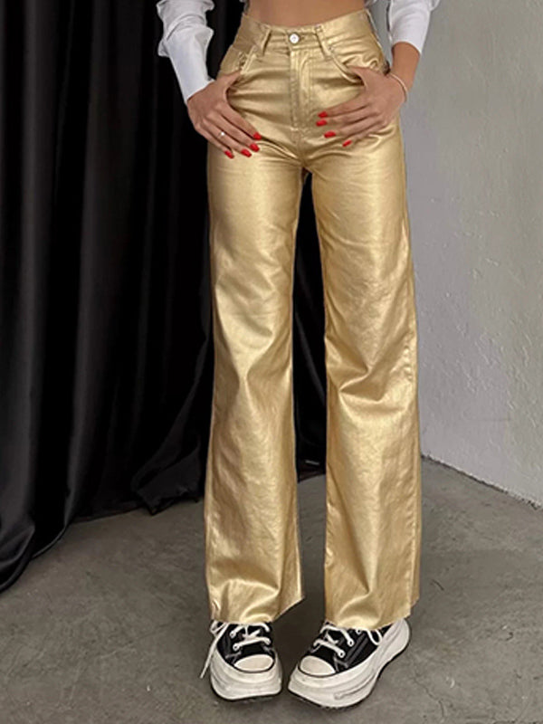 High-Rise Metallic Wide-Leg Pants