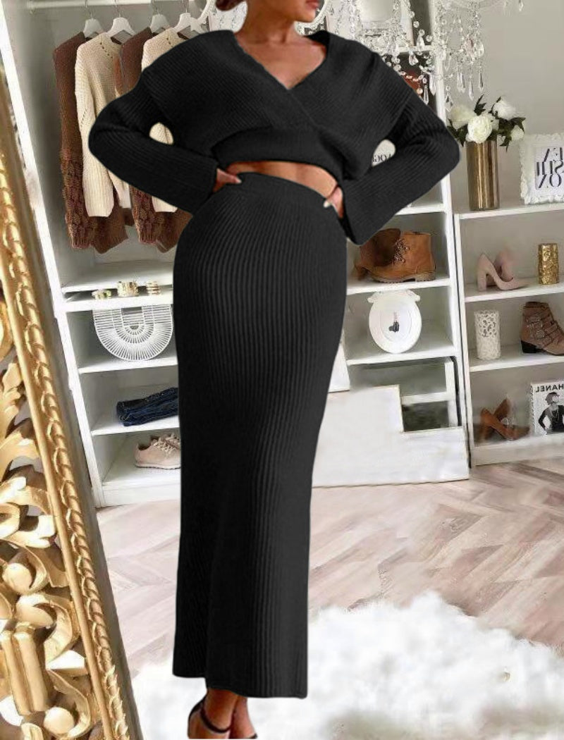 Ribbed Two-Piece Skirt Set with Cropped Top