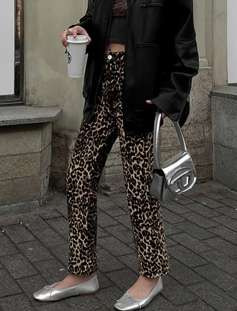 Leopard Print Straight-Leg Pants