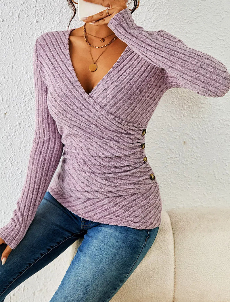 V-Neck Casual Long Sleeve Top