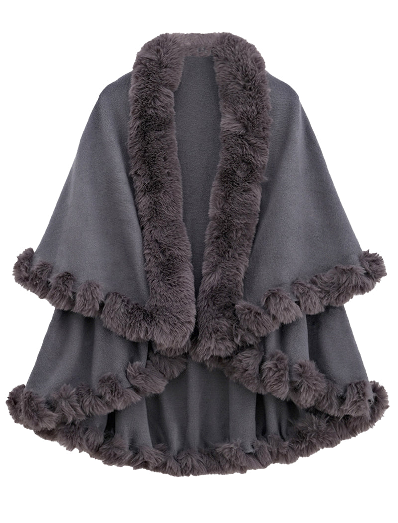 Faux Fur Trimmed Shawl Cape