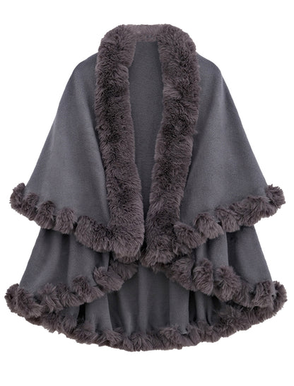 Faux Fur Trimmed Shawl Cape