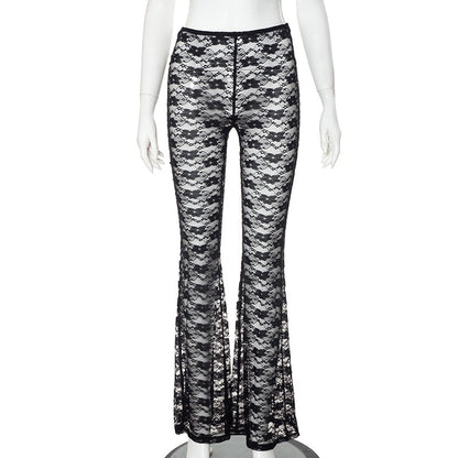 Sheer Lace Bell-Bottom Pants