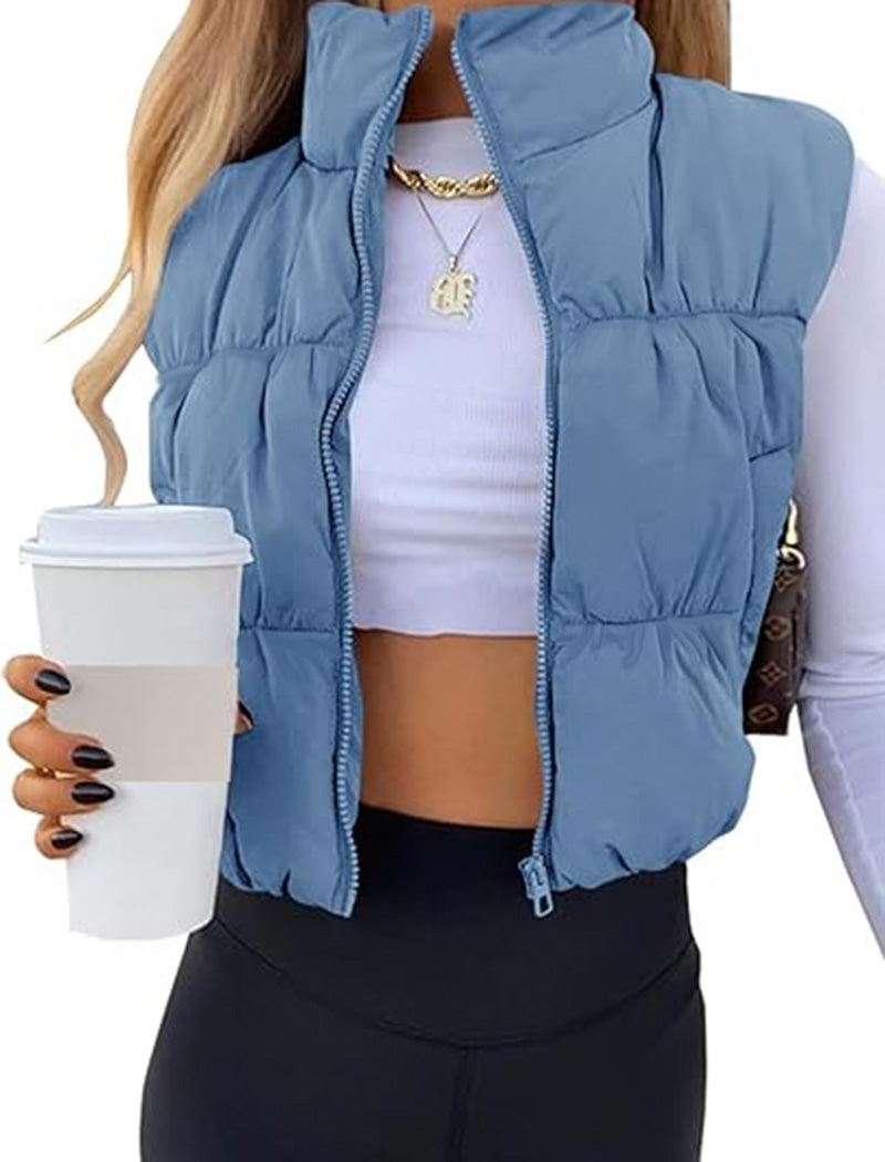 Padded Zip-Up Cropped Vest