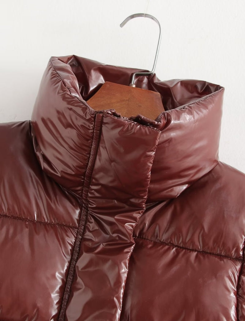 Glossy Padded Vest with High Neck