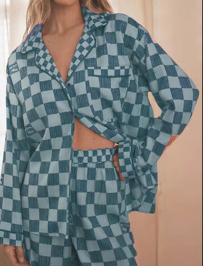 Plaid Collar Shirt and Pants Set