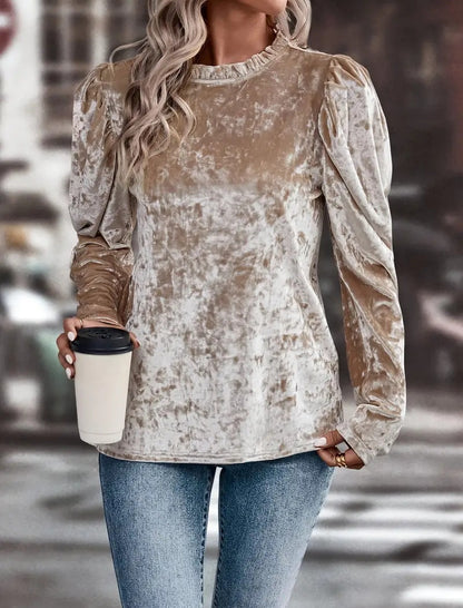 Velvet Puff Shoulder Long Sleeve Top