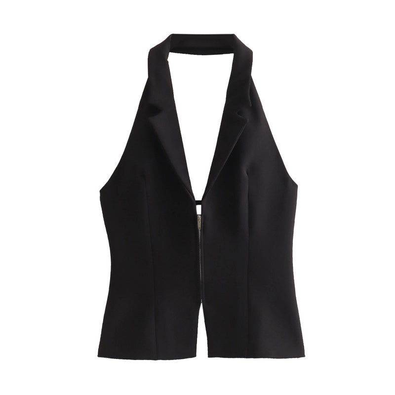 Zip-Up Tailored Halter Vest