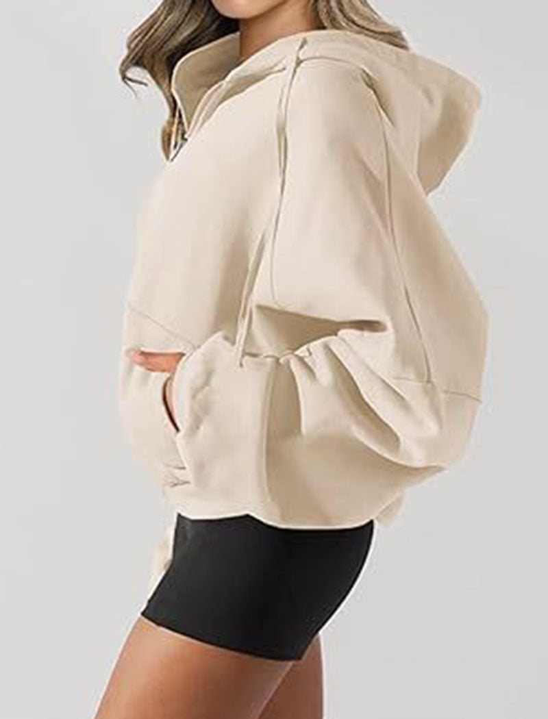 Cropped Hoodie with Zip Front