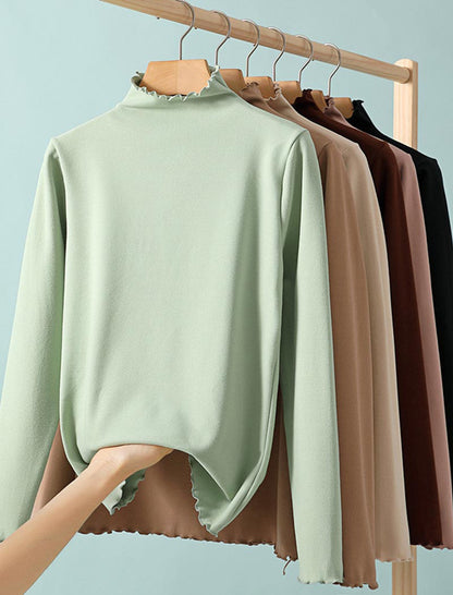 Ruffled Mock Neck Long-Sleeve Top