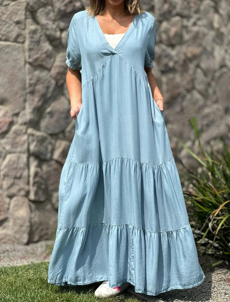 V-Neck Tiered Maxi Dress