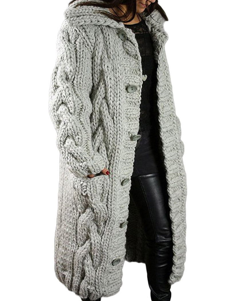 Cable Knit Hooded Longline Cardigan